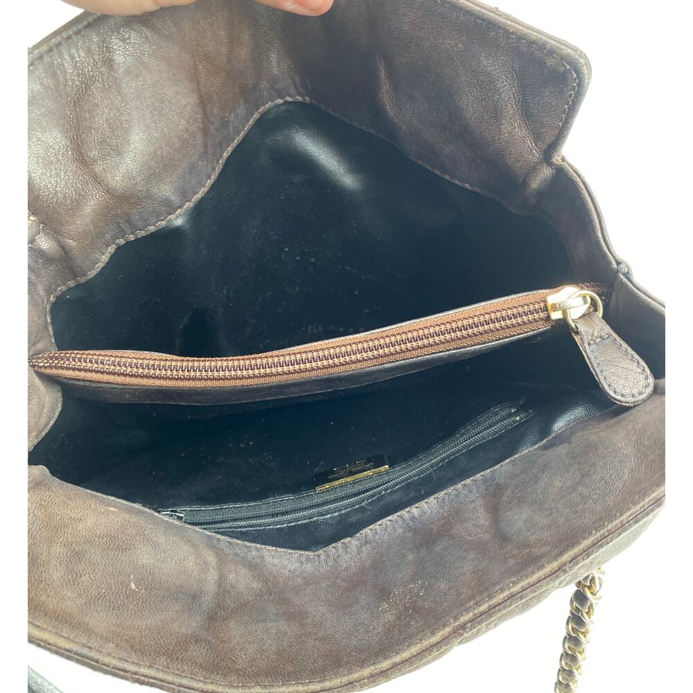 Vintage Neman Marcus women brown purse quilted leather shoulder strap bag - Picture 6 of 7